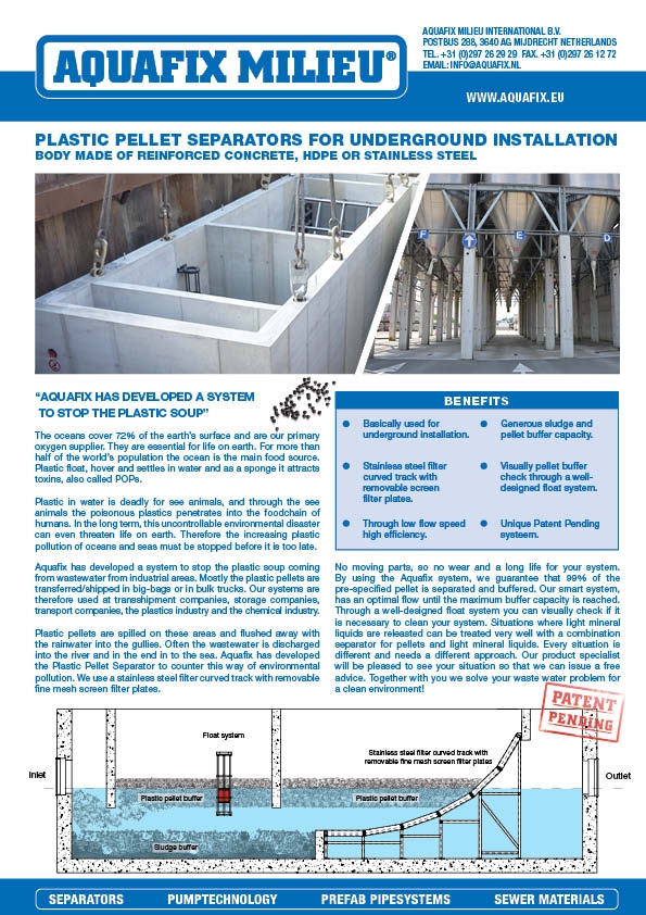 Plastic pellet separators for underground installation