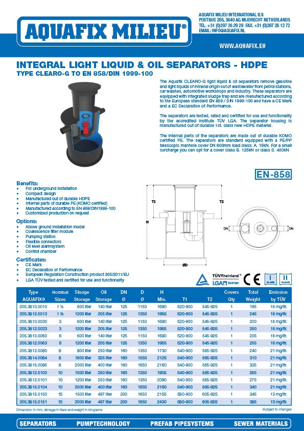 Integral light liquid & oil separators - HDPE