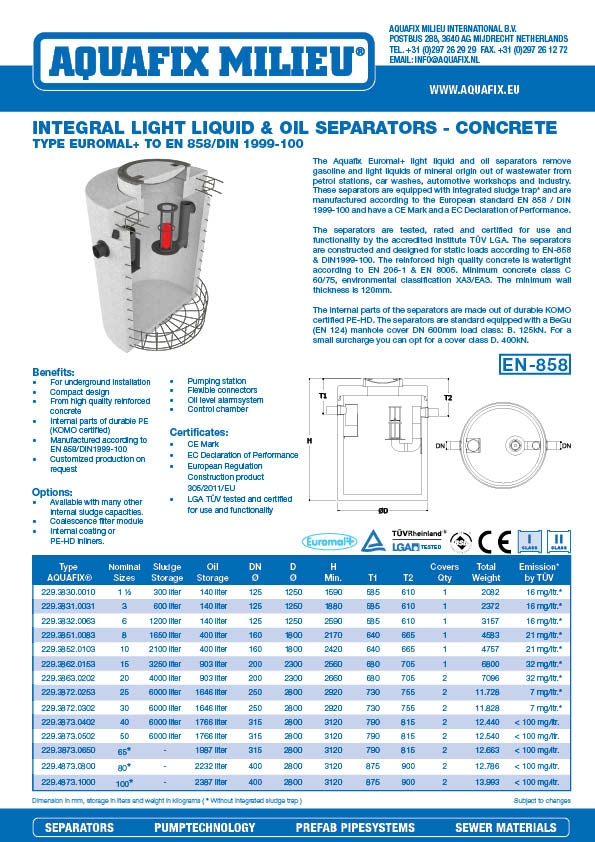 Integral light liquid & oil separator - Concrete