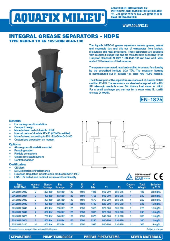 Integral grease separators - HDPE